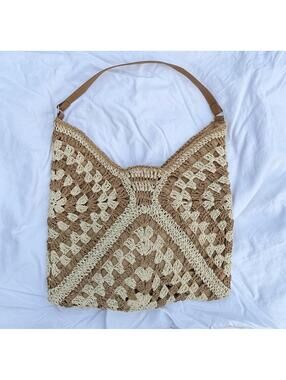 NWOT Cream and Tan Woven Crochet Boho Bag Purse Tote